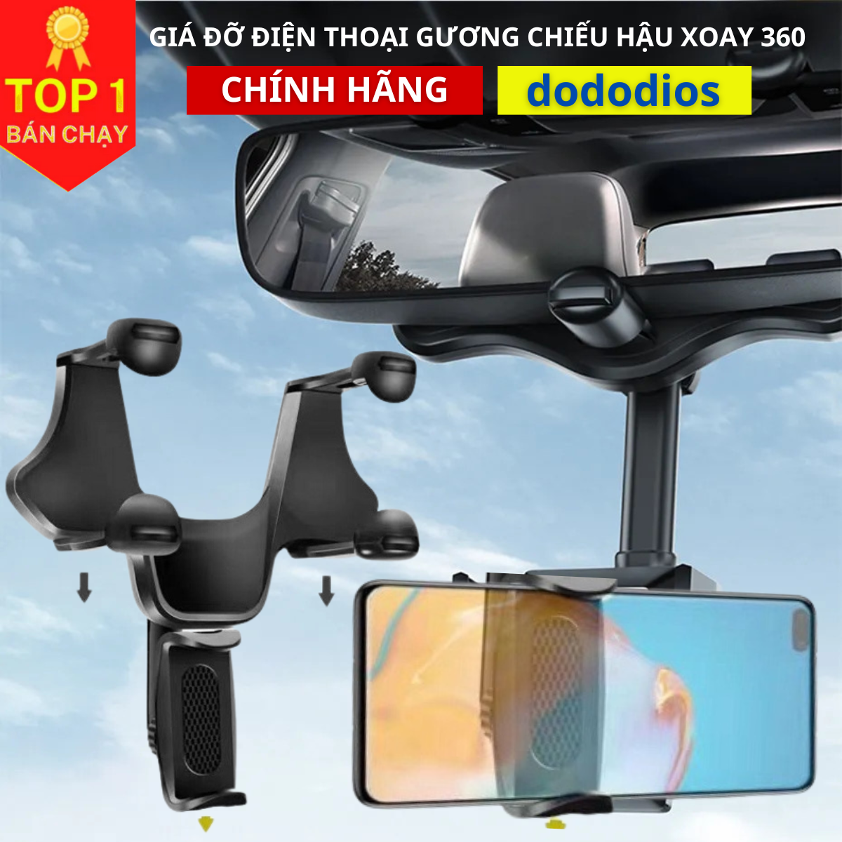 Giá Đỡ Điện Thoại Gương Chiếu Hậu Xoay 360 Phụ Kiện Nội Thất Xe Hơi Gắn Điều Chỉnh Được - - Hàng Chính Hãng DoDoDios