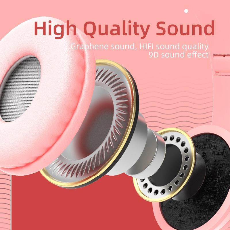 Tai Nghe Bluetooth 5.0 Không Dây P47 Có Đèn LED Hình Tai Mèo Có Thể Sạc Lại