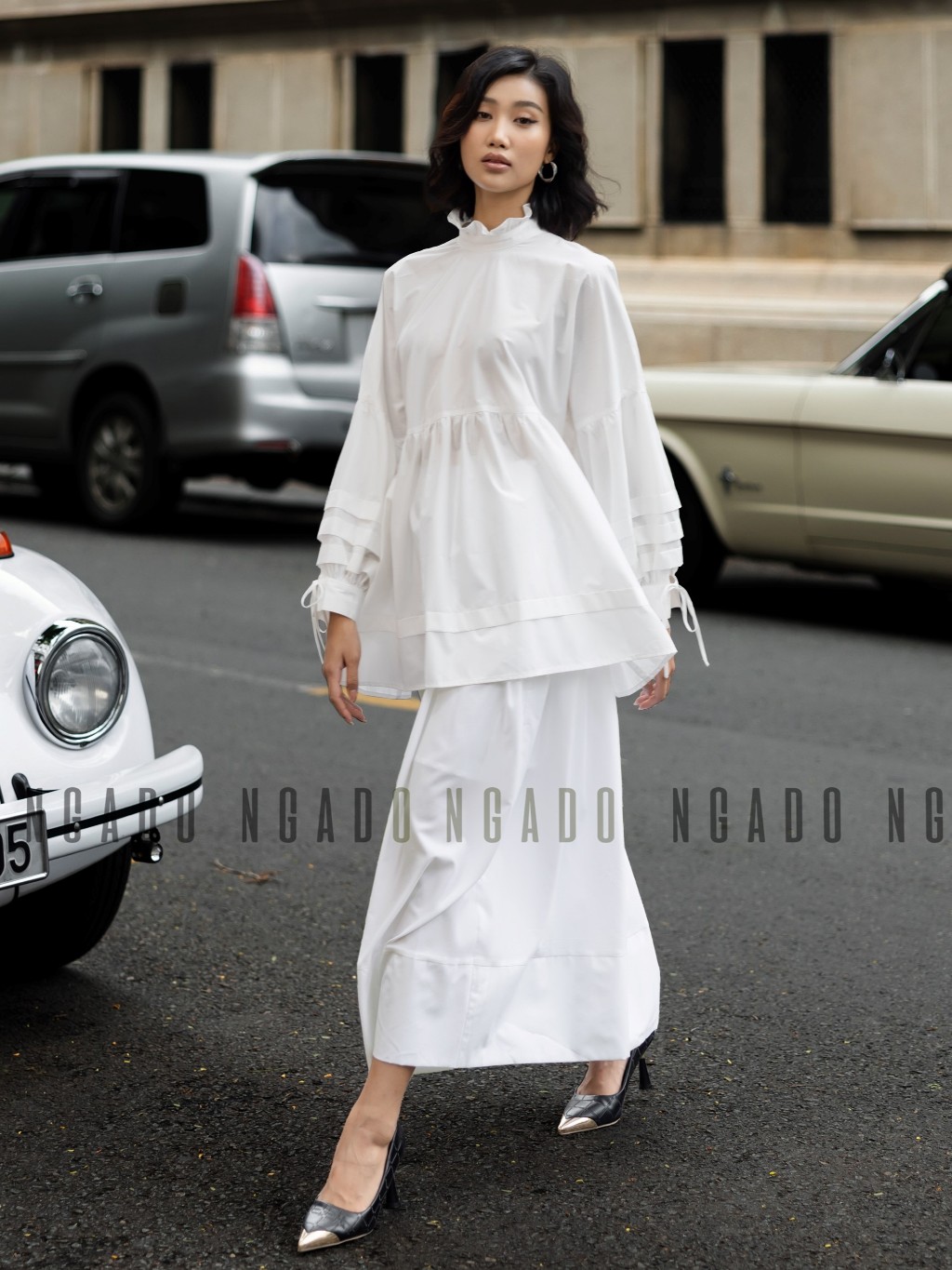Chân váy trắng NGADO , chân váy xòe