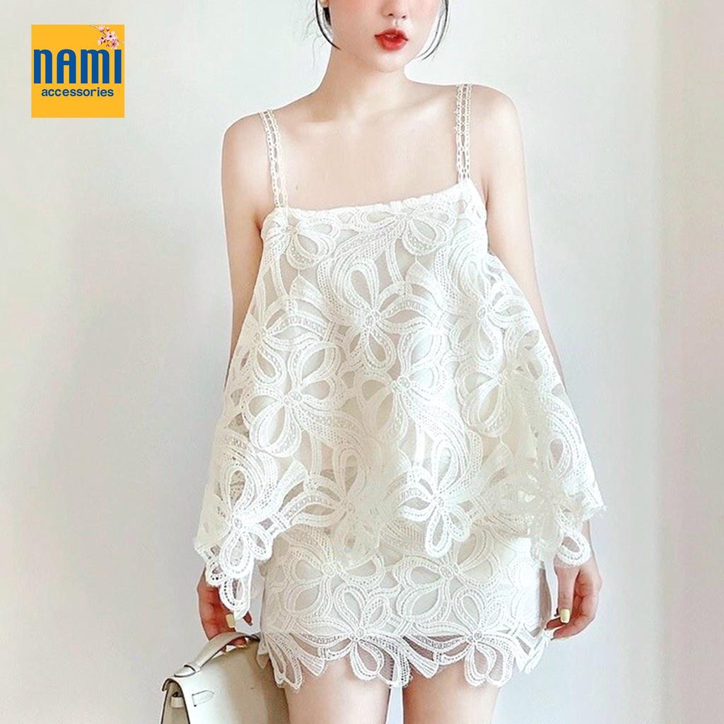 Set áo hai dây kèm chân váy ren hoa nổi tiểu thư nhẹ nhàng sang chảnh - ATNU045