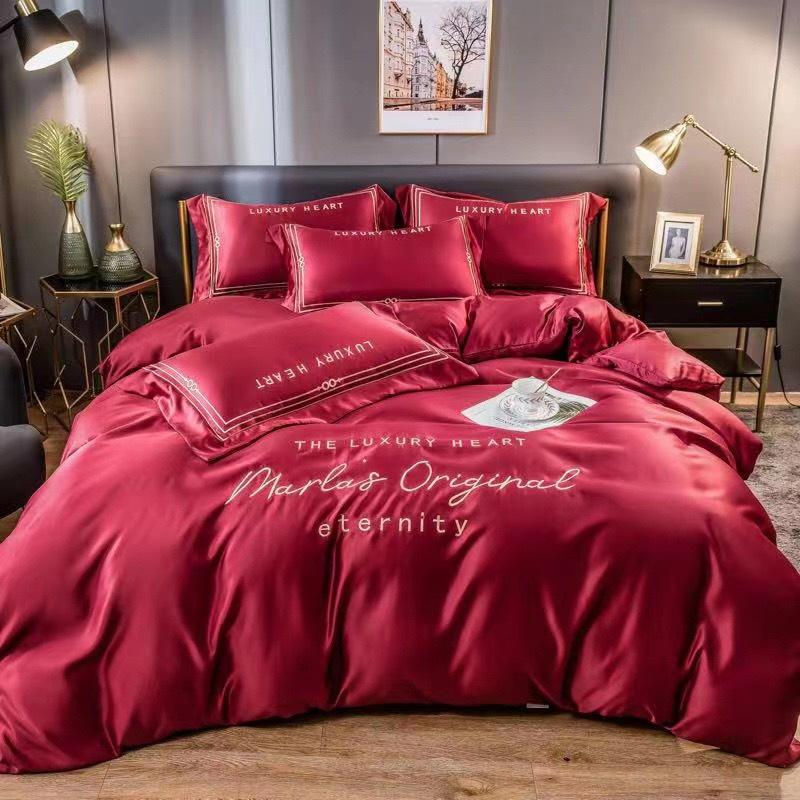 Bộ Chăn Ga Phi Lụa - Bộ Chăn Ga 4 Món Cotton Phi Lụa Luxury Heart