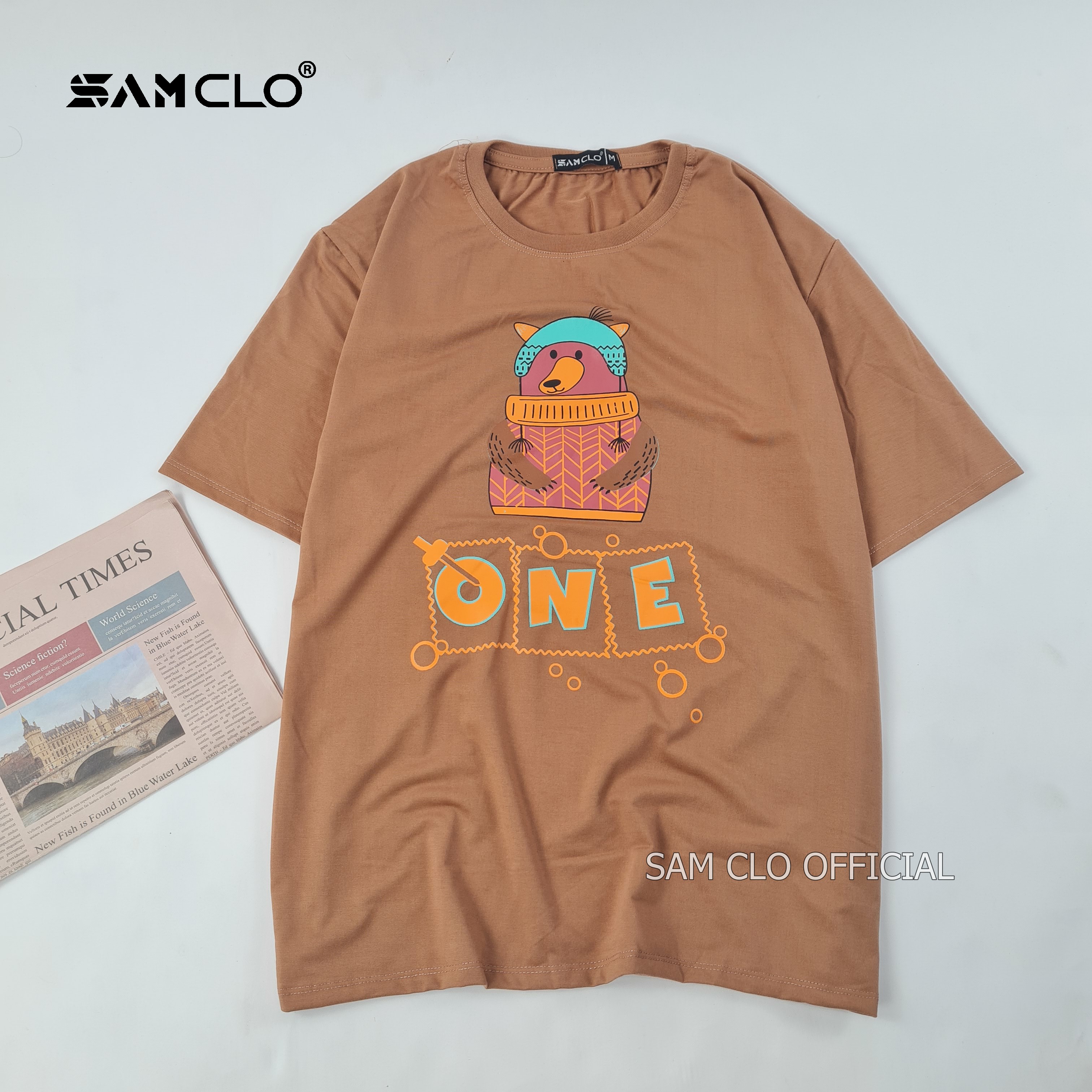 Áo thun tay lỡ nam nữ SAM CLO phông form rộng dáng Unisex - Ulzzang mặc cặp, nhóm, lớp in hình CON GẤU chữ ONE