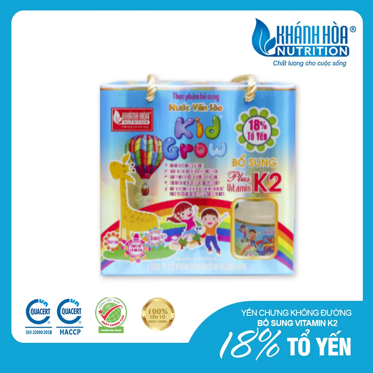 Nước Yến Sào Kidgrow 18% Bổ Sung Vitamin K2 - Khánh Hòa Nutrition - Lọ 70 ML