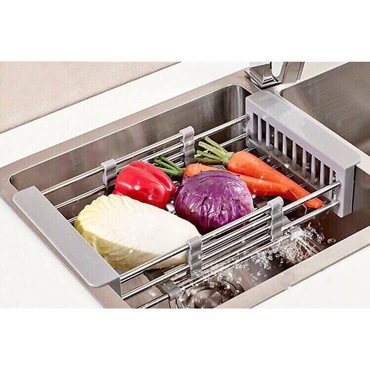 Chậu rửa chén bát inox Valenza 8245 hai hố lệch, kèm bộ xiphong xả chậu, rá inox đa năng