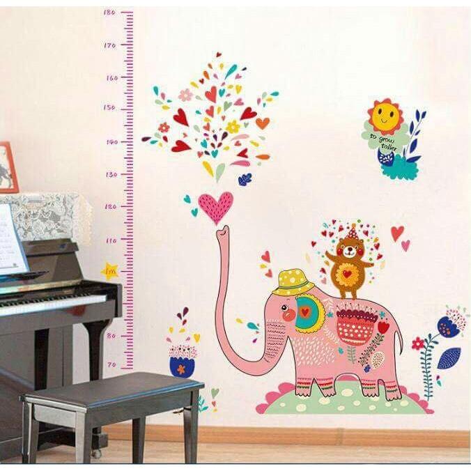 Decal dán tường đo chiều cao voi hồng