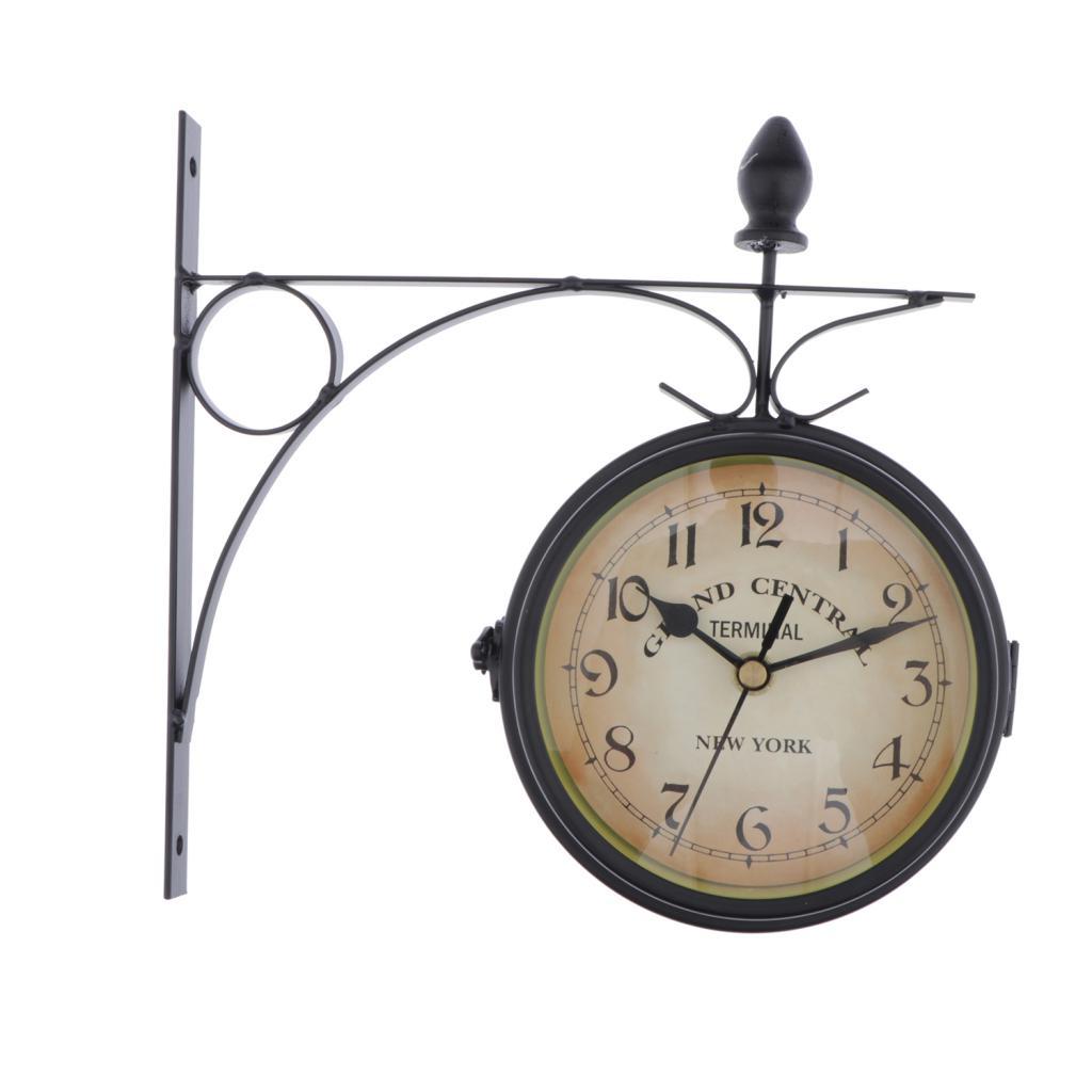 2pcs DOUBLE SIDED DUAL CLOCK STATION GARDEN OUTDOOR WALL MOUNTED
