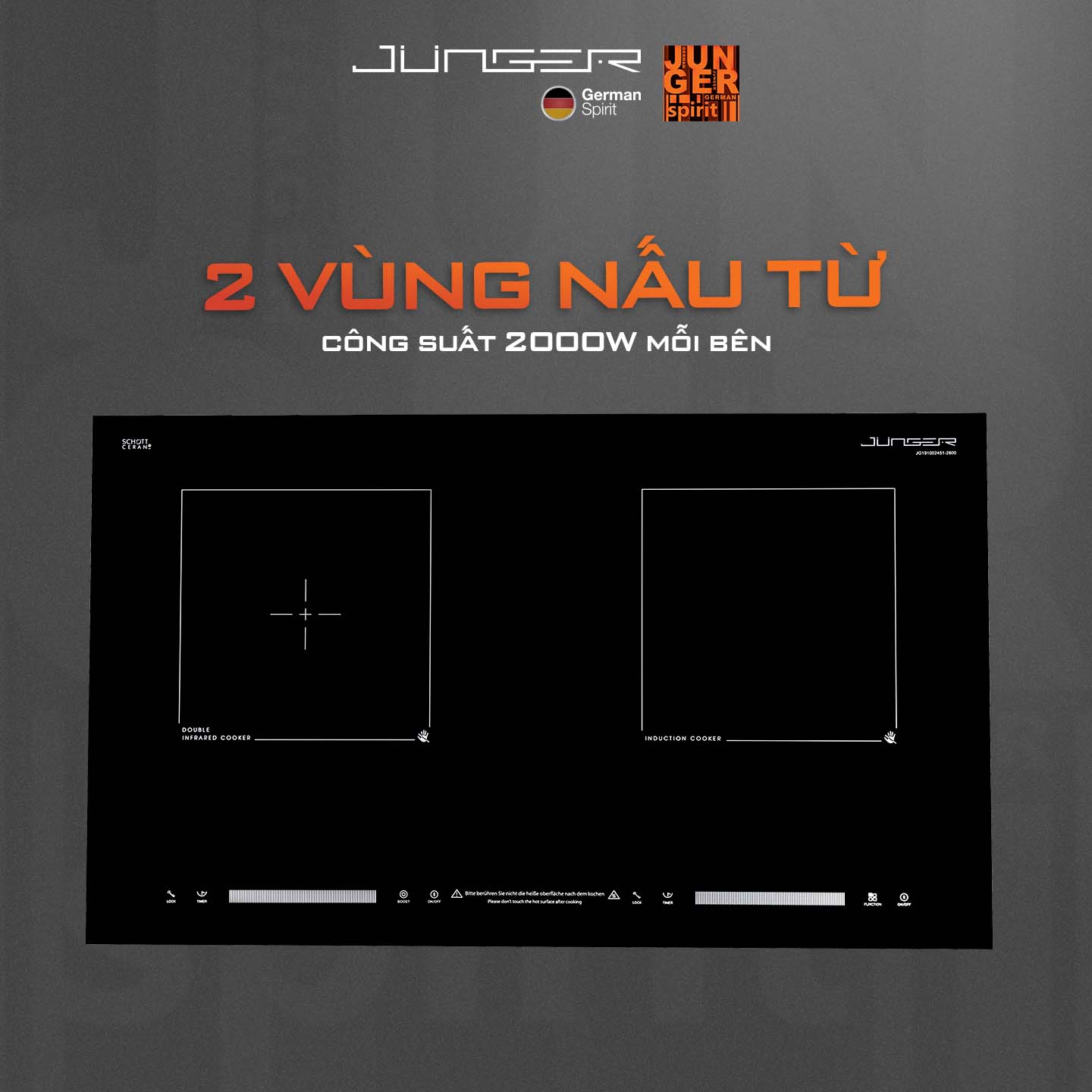 Bếp từ đôi JUNGER NKD-C22 4000W Tích hợp khóa phím an toàn Hàng Chính Hãng Bảo Hành 36 Tháng