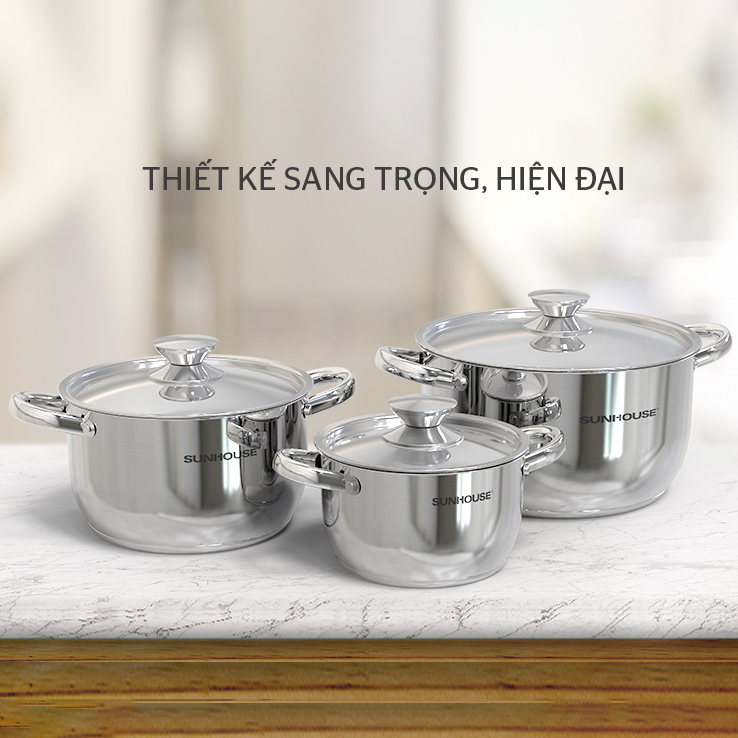 Bộ nồi inox 3 đáy SUNHOUSE