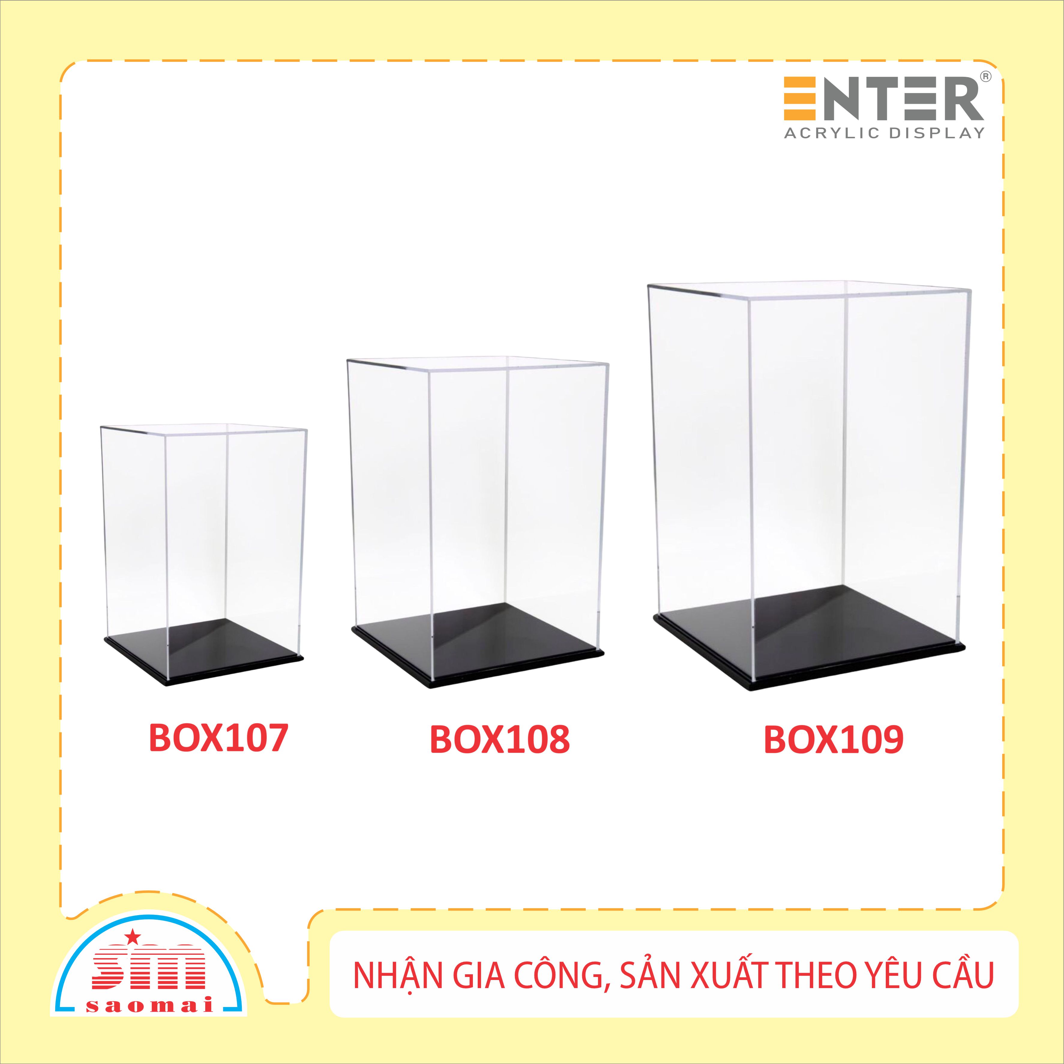 Hộp mica Enter BOX109 20x20x30cm mica dày 2mm, đế đen 5mmx2 chữ nhật đứng