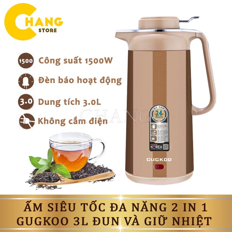 Ấm Siêu Tốc Đa Năng 2 In 1 GUGKOO 3L, Ấm Đun Nước Kèm Bình Giữ Nhiệt Chất Liệu Cao Cấp Không Gỉ Sôi Nhanh