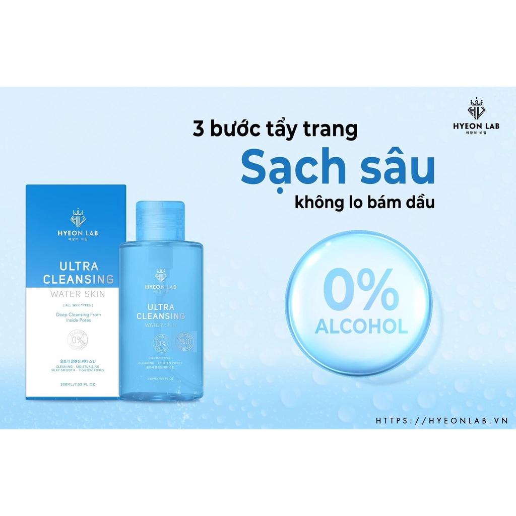 Ultra Cleansing Water Skin| Tẩy Trang Hyeon Lab | Làm sạch lớp make up, bụi bẩn, hỗ trợ giảm nhờn, se khít lỗ chân lông