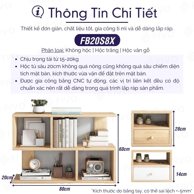 Kệ Tủ Sách Gỗ Để Bàn Đa Năng Thương Hiệu FIVO FB20 Dễ Dàng Lắp Ráp (80 x 20 x 60 cm) - Hàng Chính Hãng