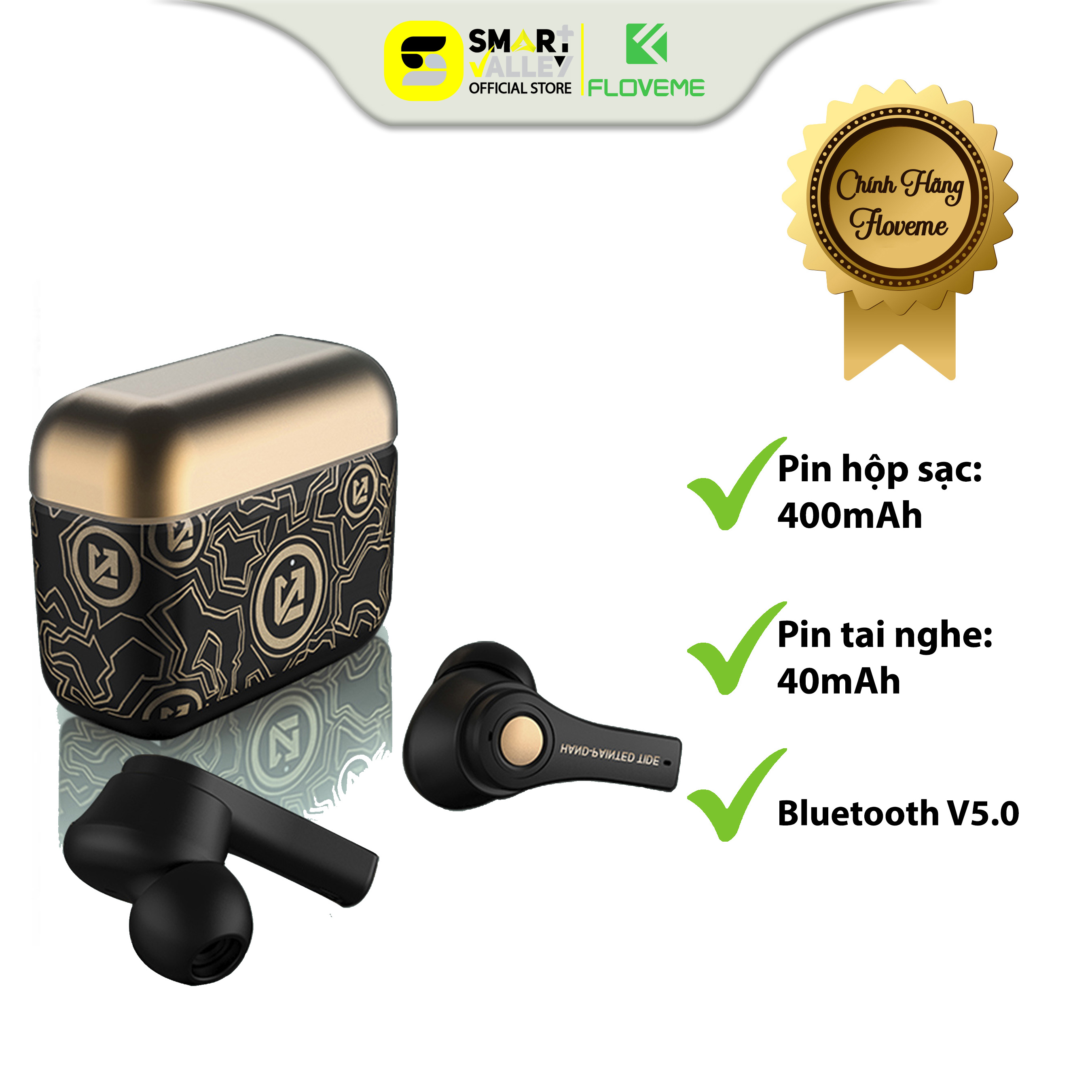 Tai Nghe Bluetooth 5.0 FLOVEME - TS100 - Kết nối không dây - Công nghệ lọc tiếng ồn CVC - Âm thanh HiFi 8D - Mic đàm thoại siêu nhạy - Hàng chính hãng