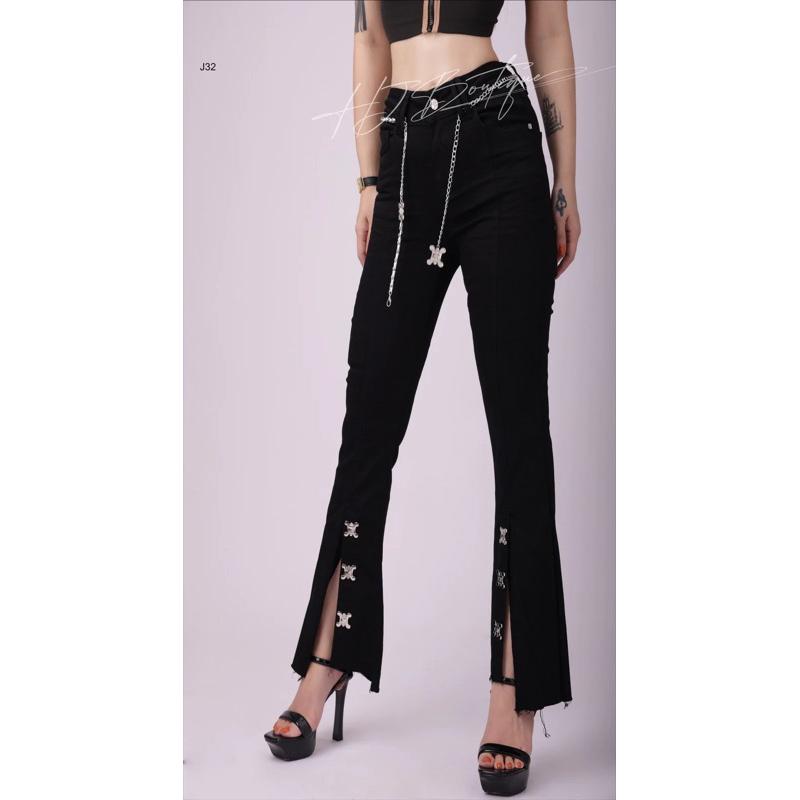 Quần Jeans đen ôm xẻ cách điệu - J32