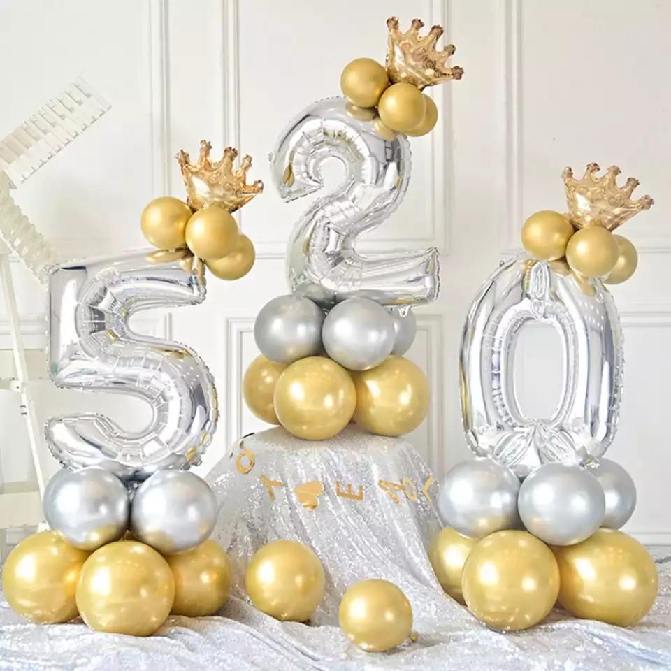 Bóng Bay Hình Chữ Số Tuổi Kèm Vương Miện Và Bóng Bay Trang Trí Sinh Nhật Cho Bé QB984 Bóng Bay Tráng Nhôm