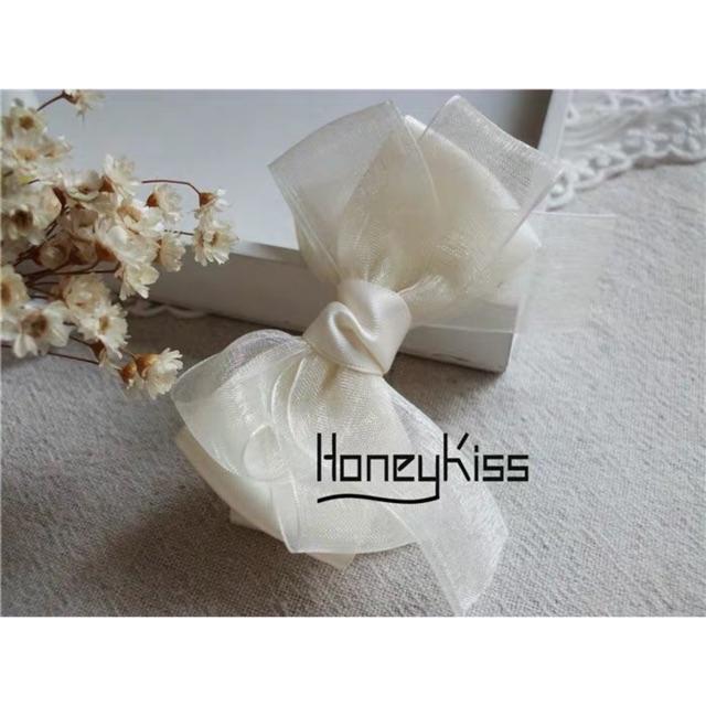 Kẹp nơ lụa satin phối voan đuôi ngắn