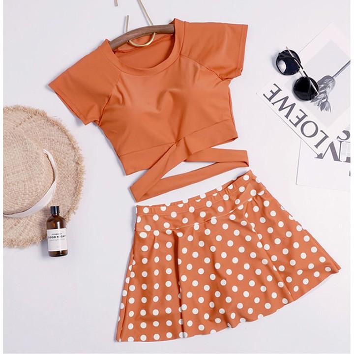 Bộ đồ bơi nữ bikini 2 mảnh váy chấm bi chất thun đẹp, bộ áo tắm chấm bi hàng mới