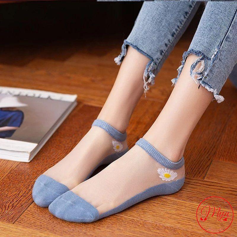 1 ĐÔI TẤT HÀI CỔ NGẮN HOA CÚC LƯỚI HOT HIT