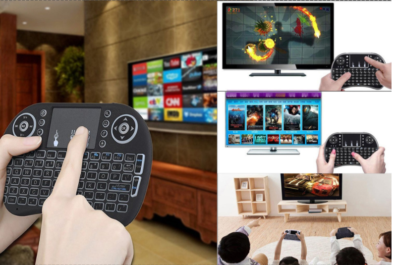 7 Màu Đèn Nền I8 Không Dây Tiếng Anh Nga Bàn Phím 2.4GHz Chuột Bàn Di Chuột Cho Android Tivi Box PC