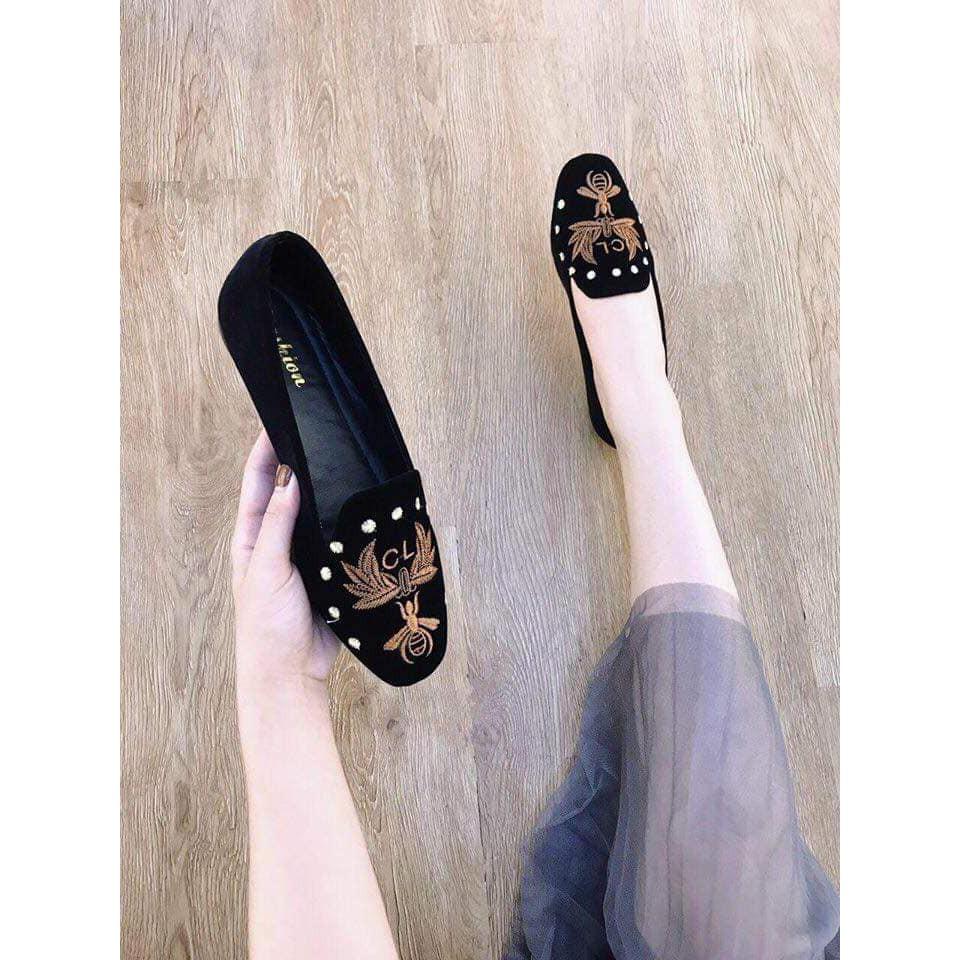 GIÀY SLIP ON NỮ THÊU ONG SIÊU CHẤT kèm clip thật