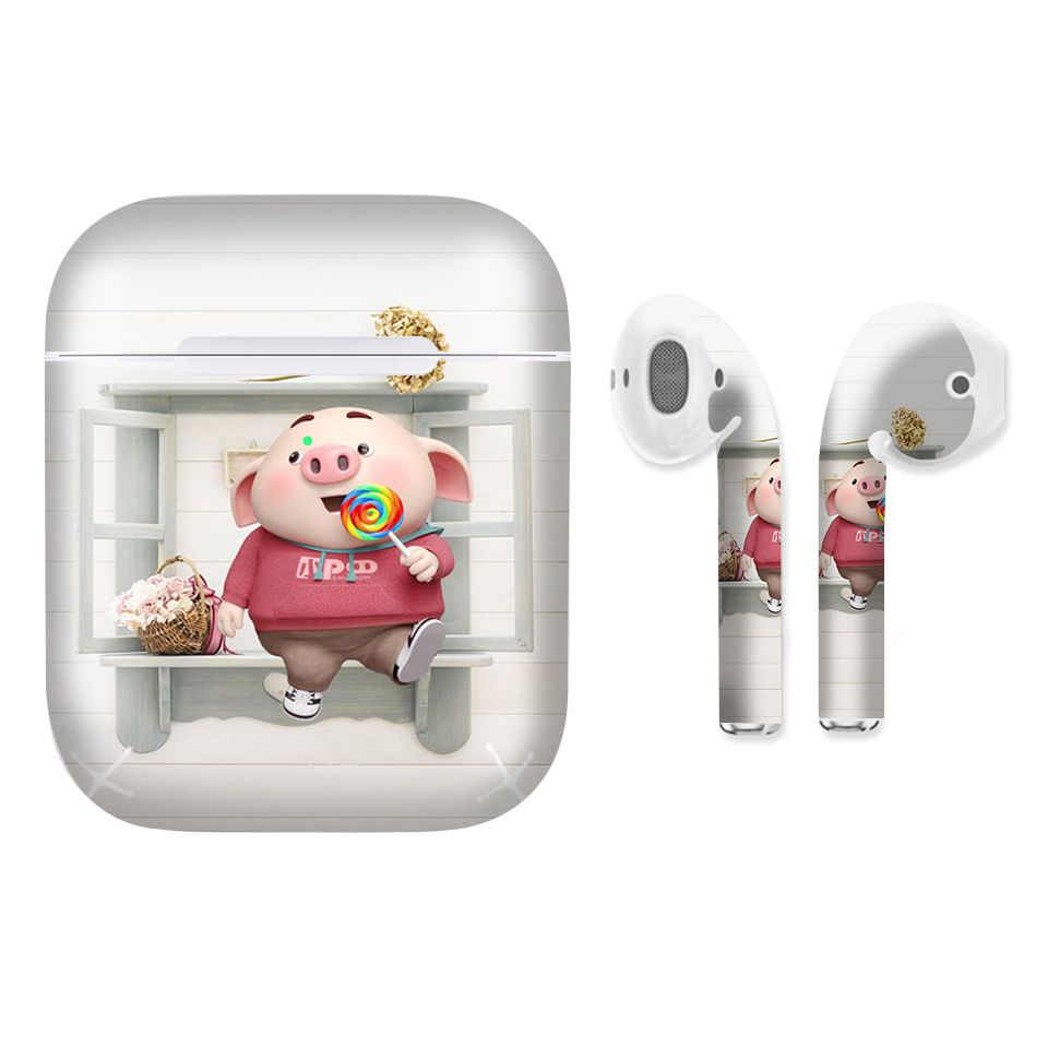 Miếng dán skin chống bẩn cho tai nghe AirPods in hình Heo con dễ thương - HEO2k19 - 063 (bản không dây 1 và 2)