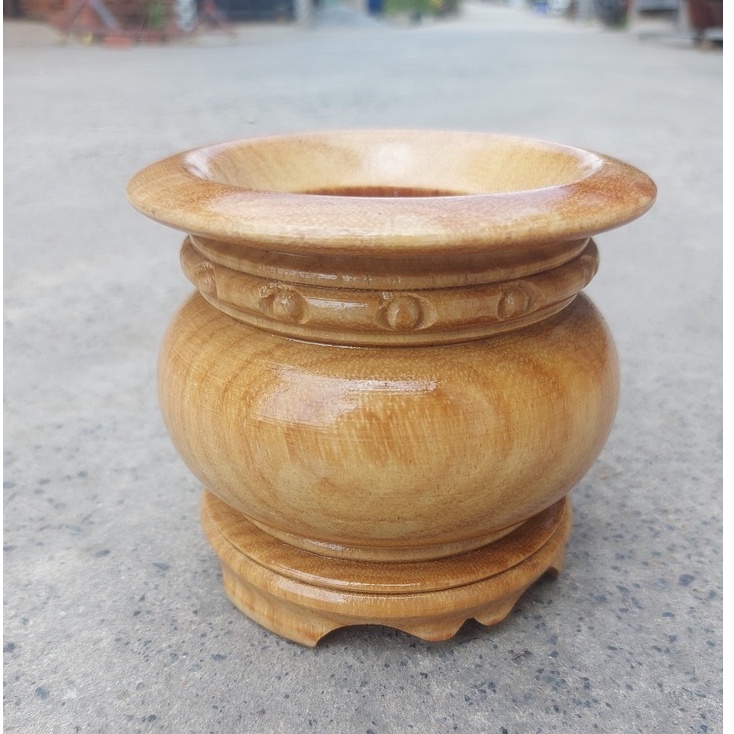 Bát nhang - lư hương gỗ gõ nguyên khối 14 CM