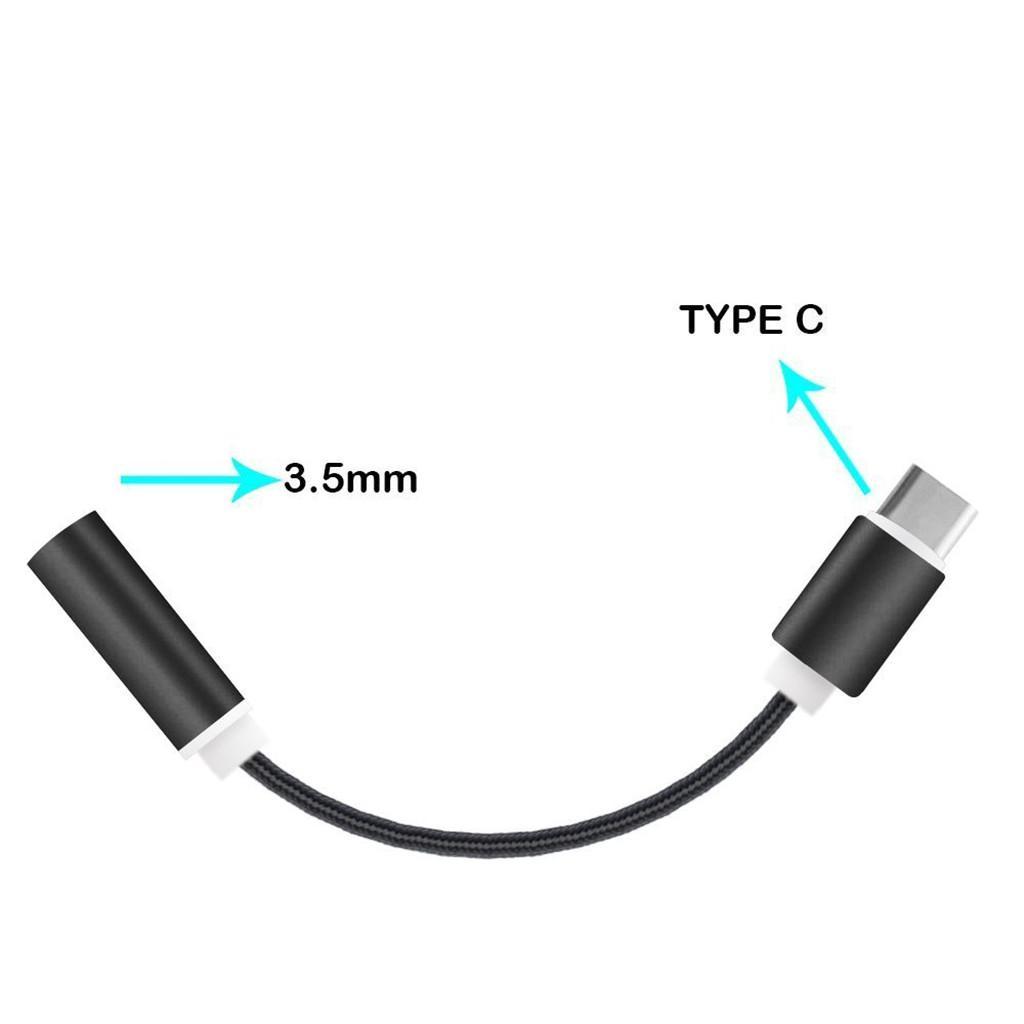 USB Type C to 3.5mm Stereo Aux Headphone Audio Adapter Cable Cord Black