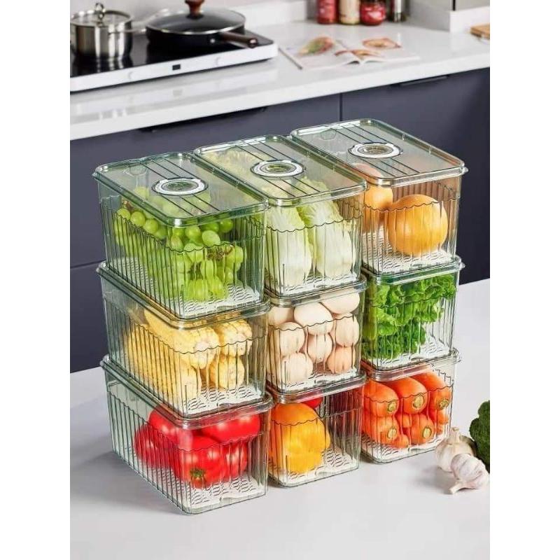 Hộp Bảo Quản Thực Phẩm Tủ Lạnh 3.5L Trong Suốt Có Khay Lót Đáy Và Tay Cầm