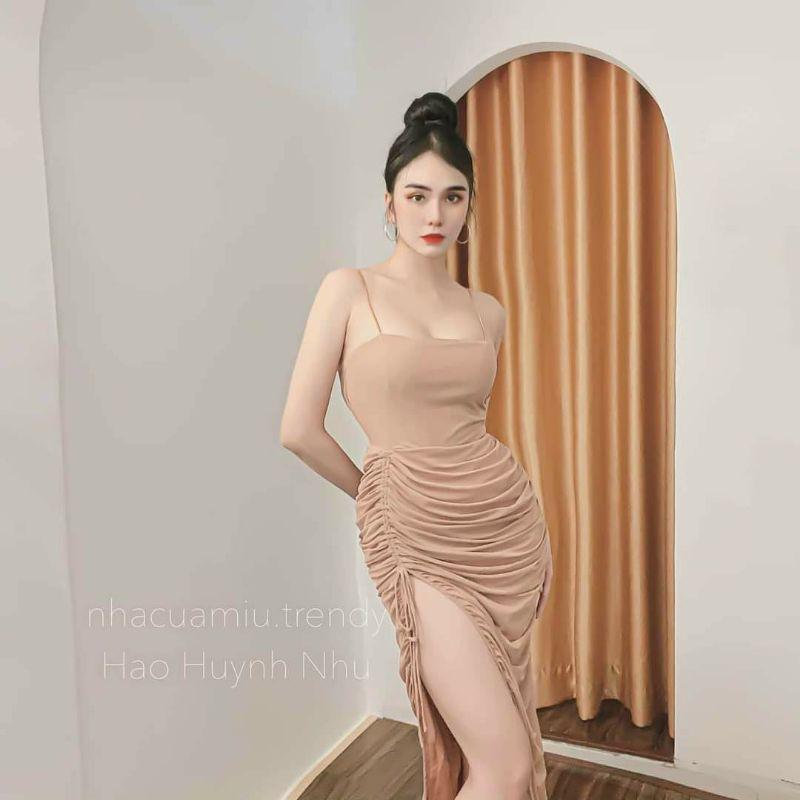 Đầm body 2 dây nhún eo