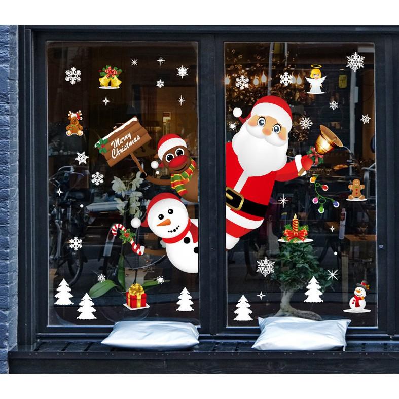 Decal trang trí noel ông già noel và các bạn chào giáng sinh
