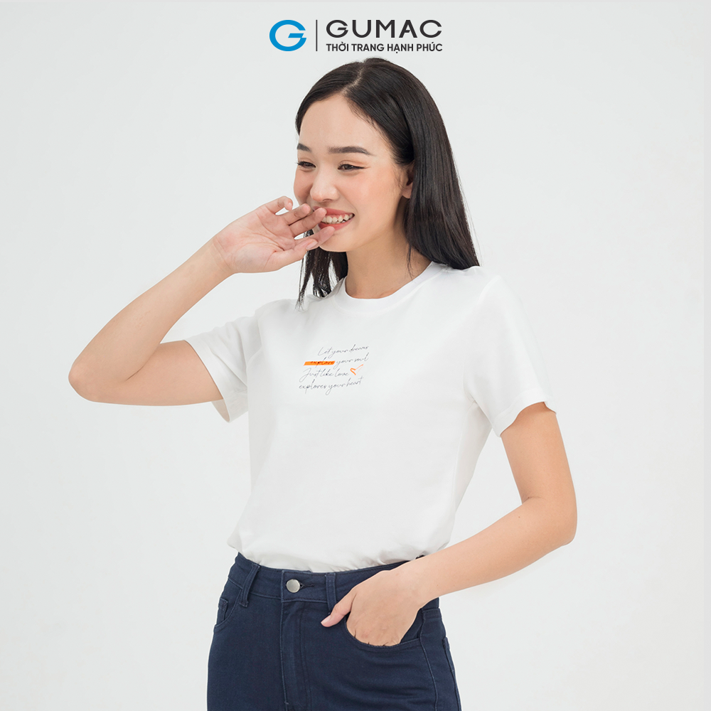 Áo thun nữ GUMAC ATC07023 cổ tròn chất liệu COTTON 2 chiều in chữ năng động