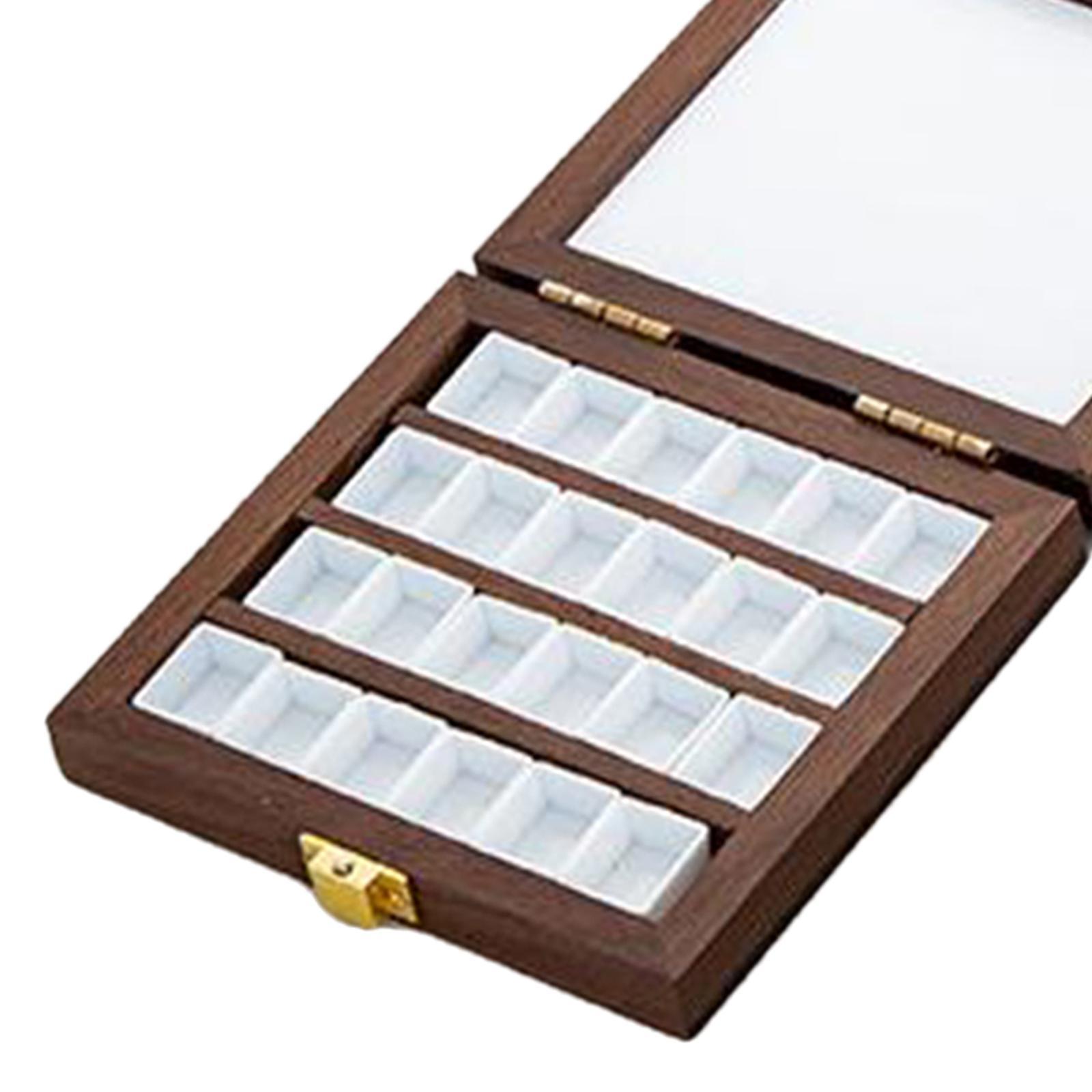 Empty Watercolor Palette with Lid Wooden Acrylic Paint Box with Mixing Area Portable Sketchbook Palette Paint Tray Box for Painters Students