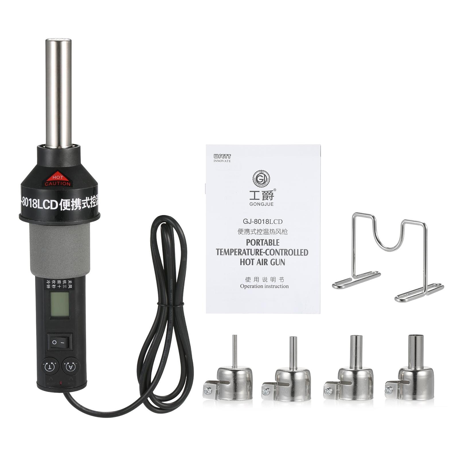 450W Portable Temperature-Controlled Soldering Heat Gun 450℃ Hot Air Rework Station SMD Desoldering Tool with Nozzles