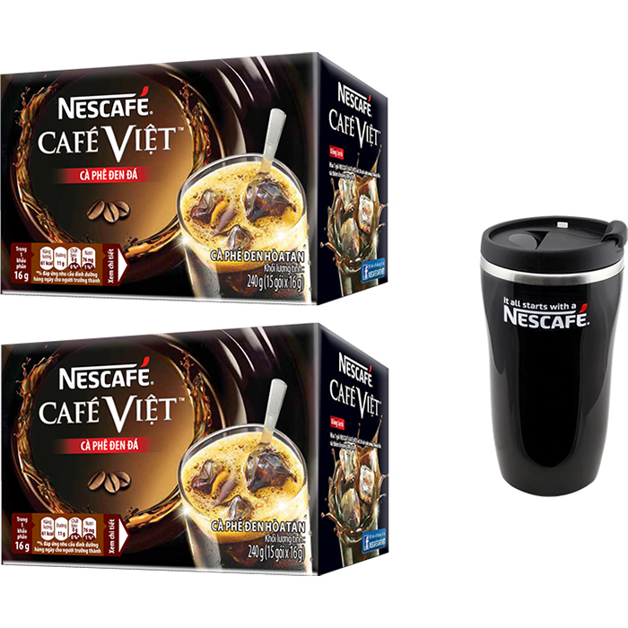 Combo 2 Hộp Cà Phê Hòa Tan Nescafé Café Việt Đen Đá (Hộp 15 Gói x 16g) - Tặng 1 Ly Giữ Nhiệt (Mẫu Ngẫu Nhiên)