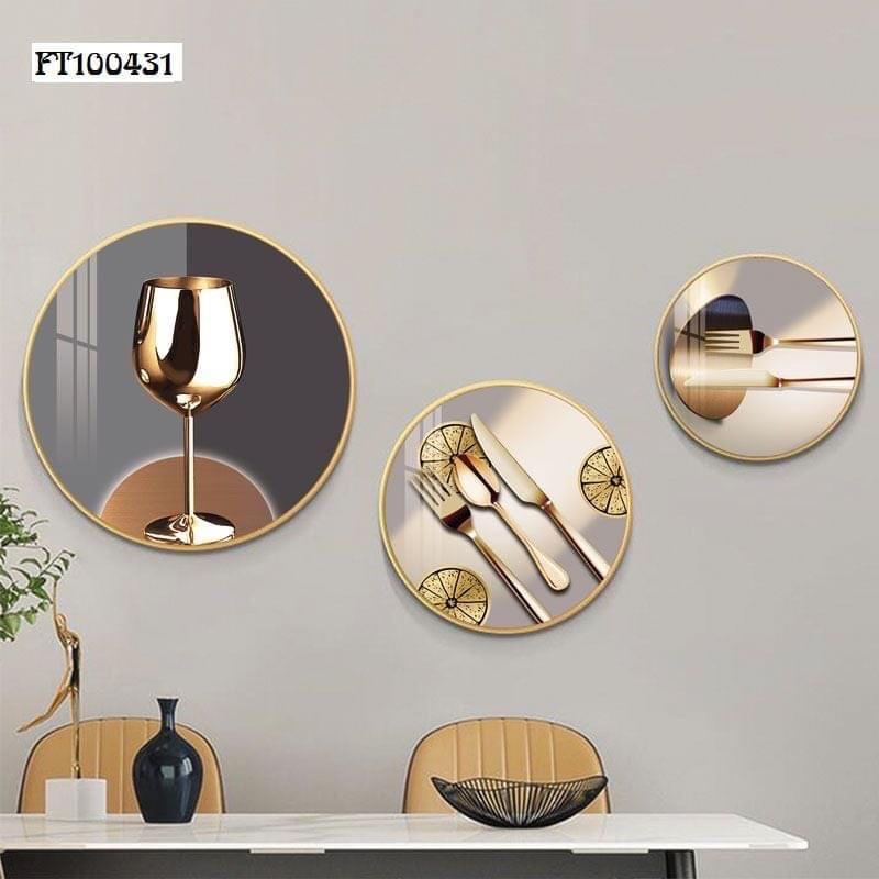 Tranh Tráng Gương 3D Cao Cấp Hình Tròn Bộ 3 Tranh