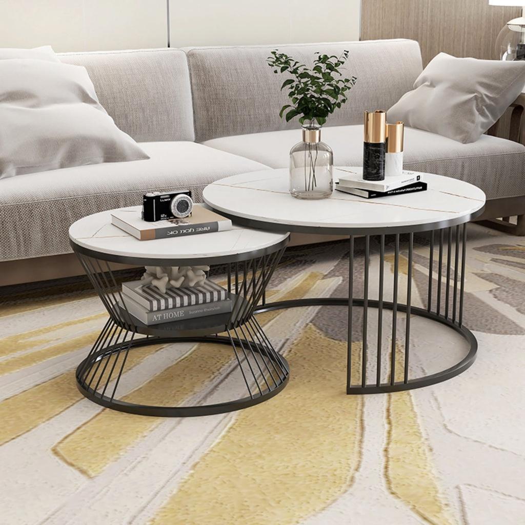 Bàn trà đôi mặt đá ceramic nhập khẩu, bàn sofa phòng khách phong cách Bắc âu - Bảo hành 12 tháng