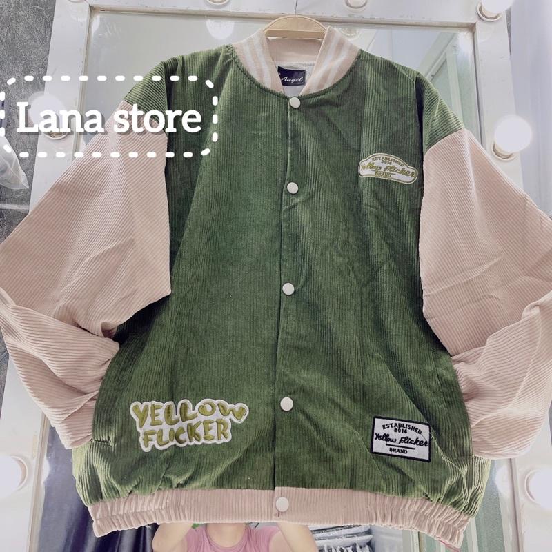Áo Bomber Nhung Gân 2 Lớp - Lót Dù Bên Trong Form rộng Unisex Nam Nữ Couple, Áo Khoác Bomber Bóng Chày Nhung Gân logo thêu YELLOW FLICKER Form Rộng 2 Lớp Unisex Nam Nữ Phong Cách Hàn Quốc Ulzzang