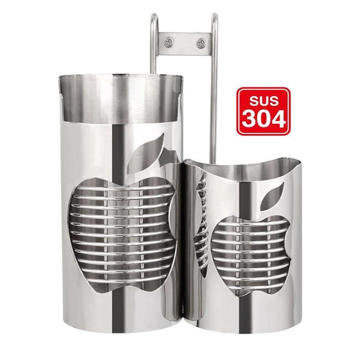 Ống đựng muỗng đũa inox 304, Dụng cụ đựng đũa 2 ngăn cao cấp chống han chống gỉ an toàn vệ sinh