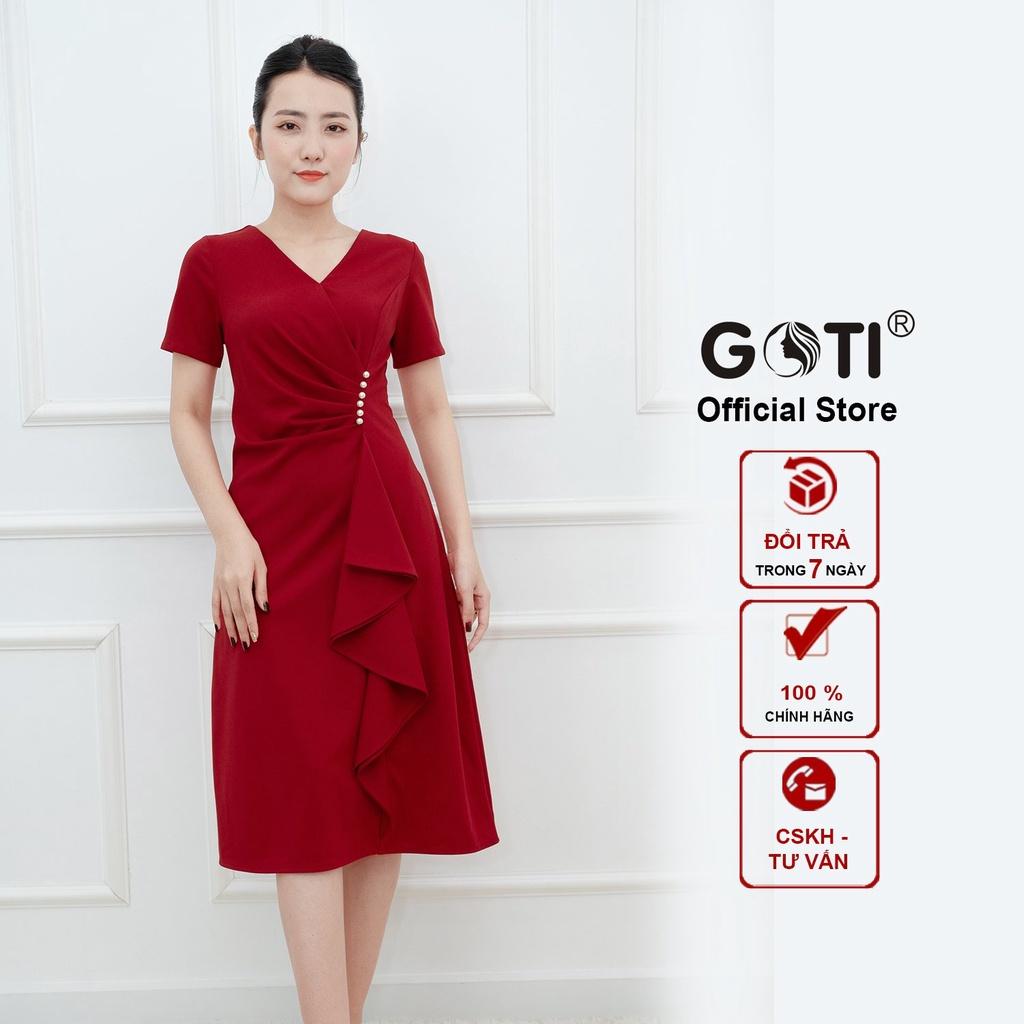 GOTI - Đầm Suông Chữ A Dự Tiệc Trung Niên Nữ Cao Cấp Màu Đen, Đỏ Vải Thun Co Giãn BigSize Cho Mẹ U40 U50 3321