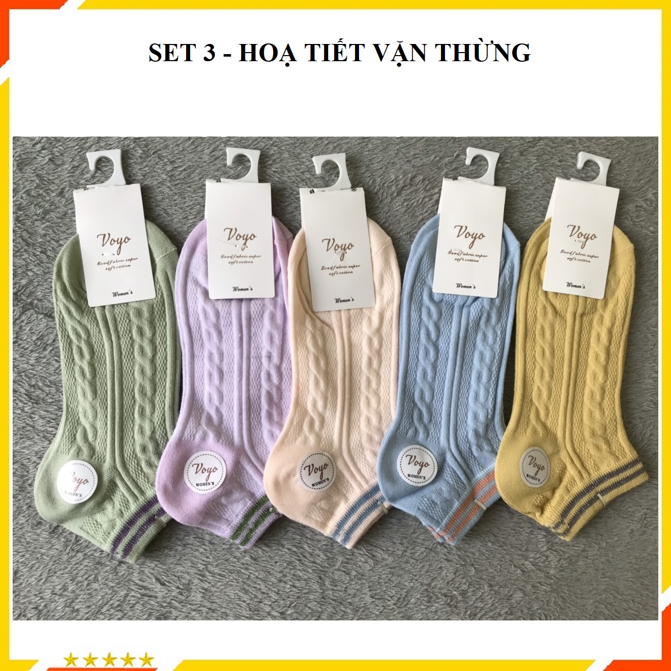 Set 5 đôi tất nữ - Tất nữ cổ ngắn cute - Vớ nữ cổ ngắn chất vải cotton co giãn 4 chiều thoáng khí - Tất Hàn Quốc