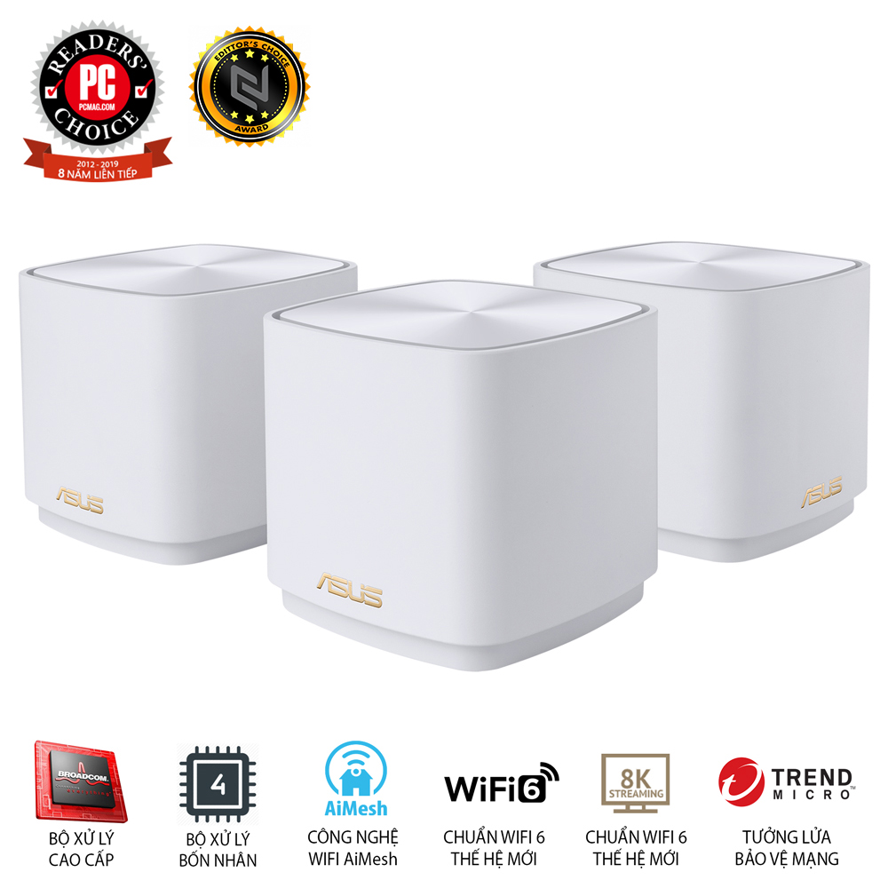 Hệ thống MESH WI-FI 6 ASUS XD4R (W-3-PK) Mini ZenWiFi AX1800 Băng Tần Kép - Hàng Chính Hãng