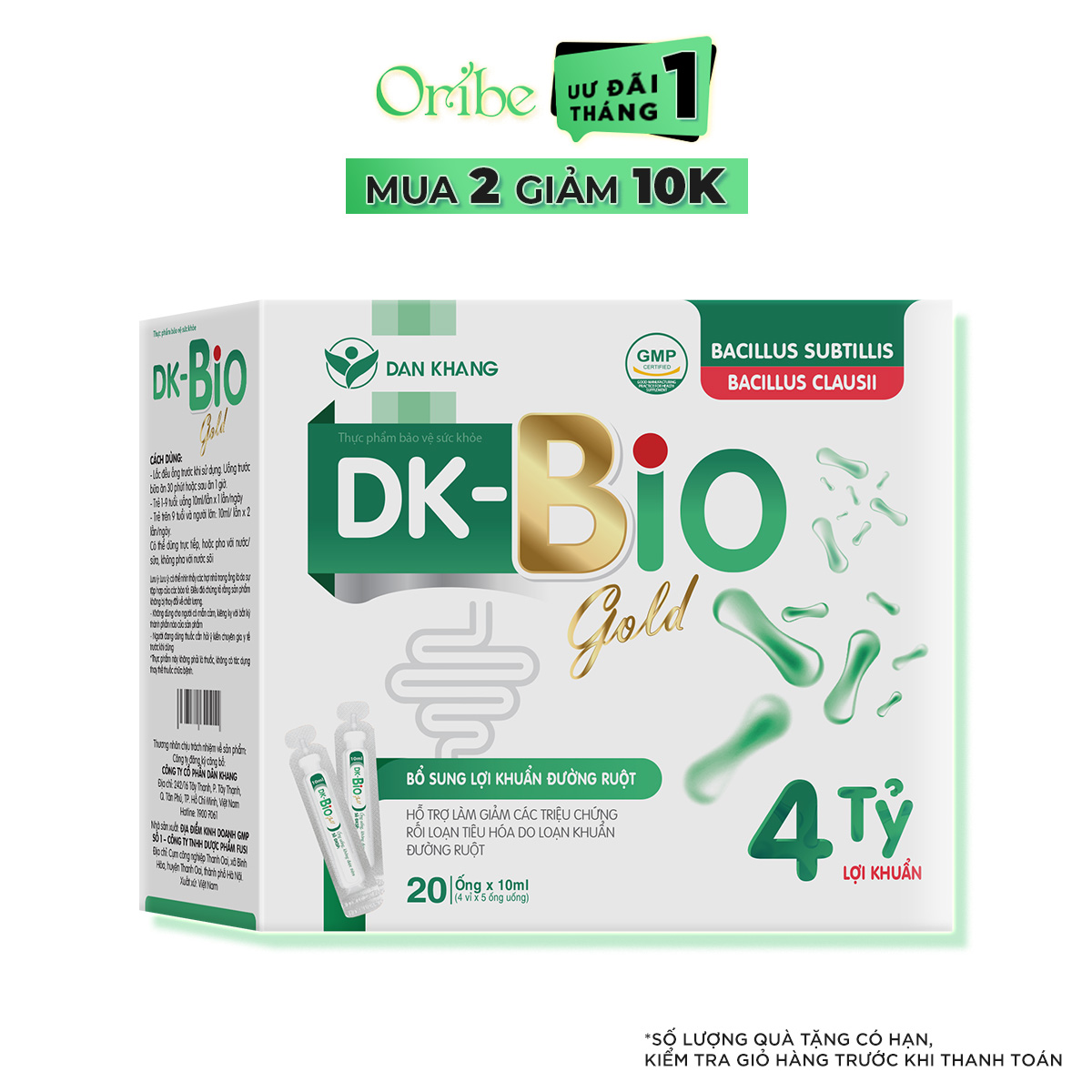 Hộp 20 Ống Uống DK - Bio GOLD Hỗ Trợ Bổ Sung Lợi Khuẩn Đường Ruột