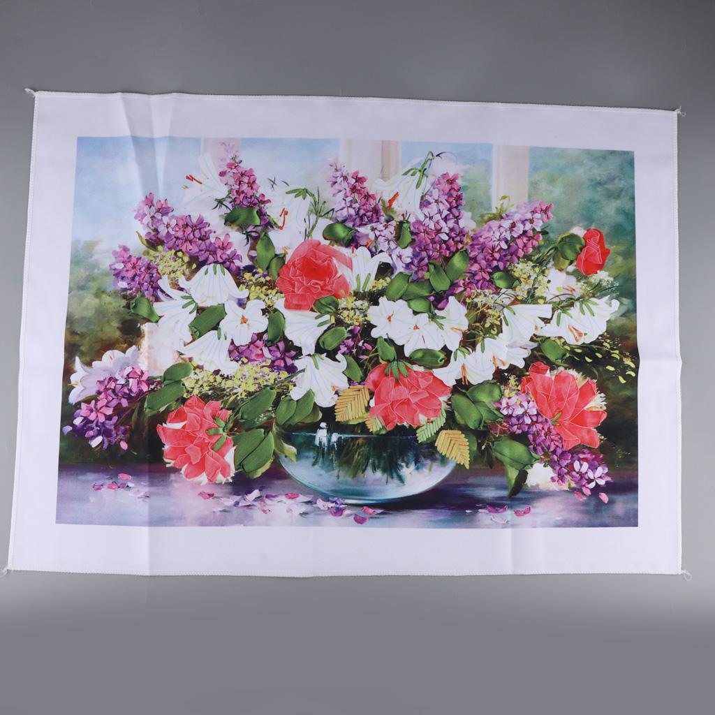 Ribbon Embroidery Kit Cross Stitch Painting Colorful Flower DIY Needlework