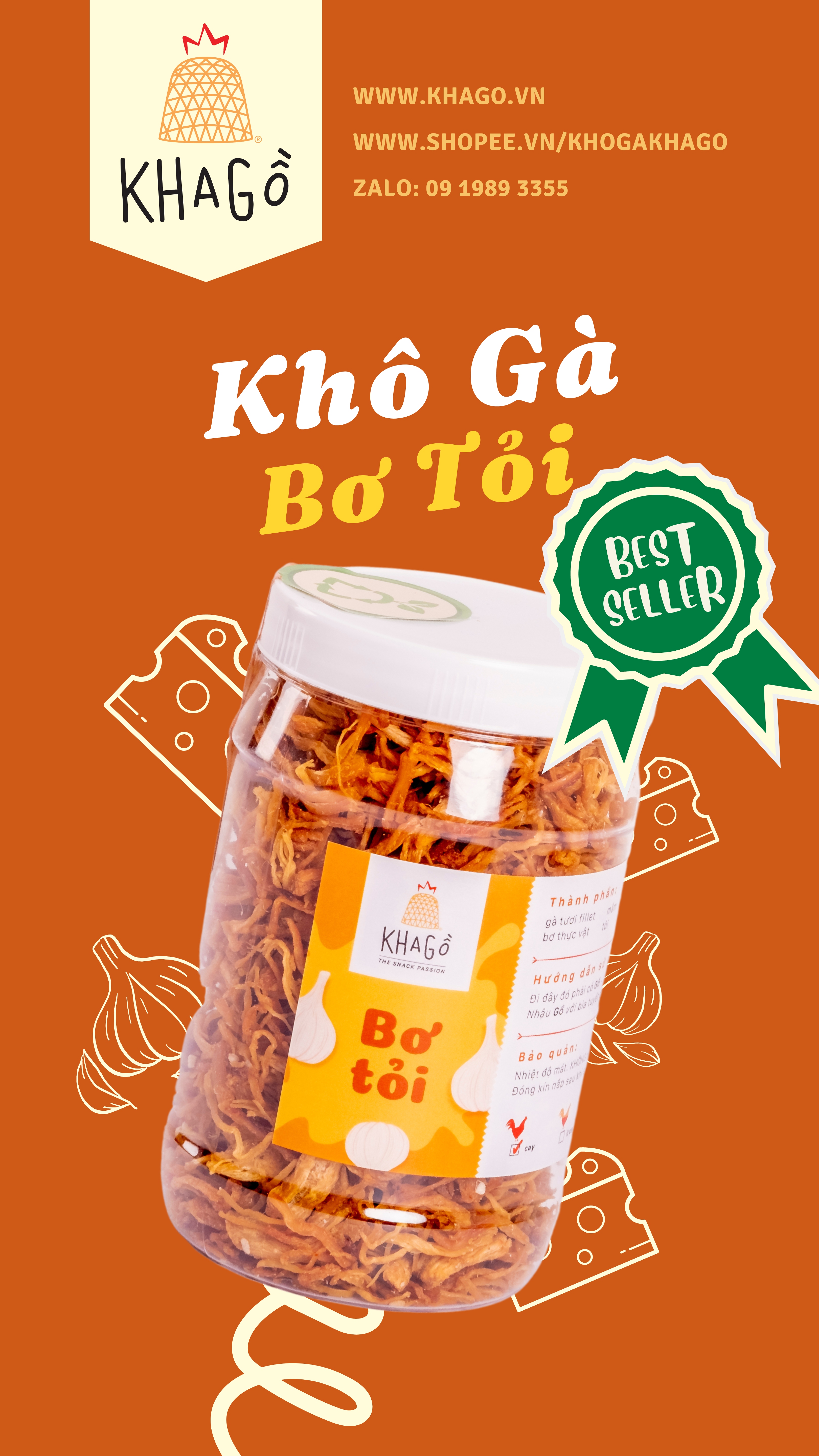KHÔ GÀ BƠ TỎI 120gr | Kha Gồ | Ăn Vặt Văn Phòng, Du lịch, Tết, Tặng quà, Đặc sản Sài Gòn