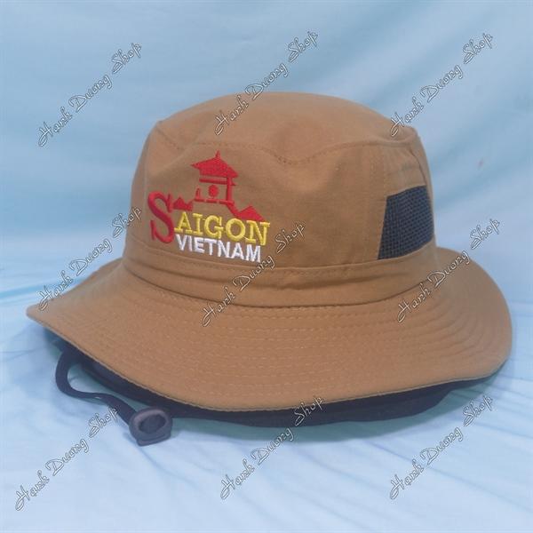 Nón tai bèo nón lính nam thêu chữ Sài Gòn Việt Nam, có lỗ thông gió bên hông nón - Bò