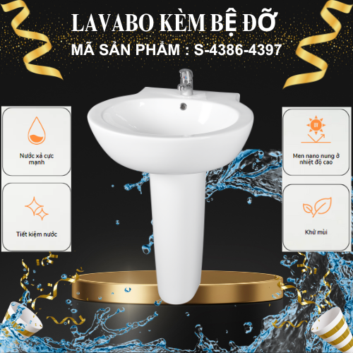 LAVABO KÈM BỆ ĐỠ  CAO CẤP MÃ S-4386-4397