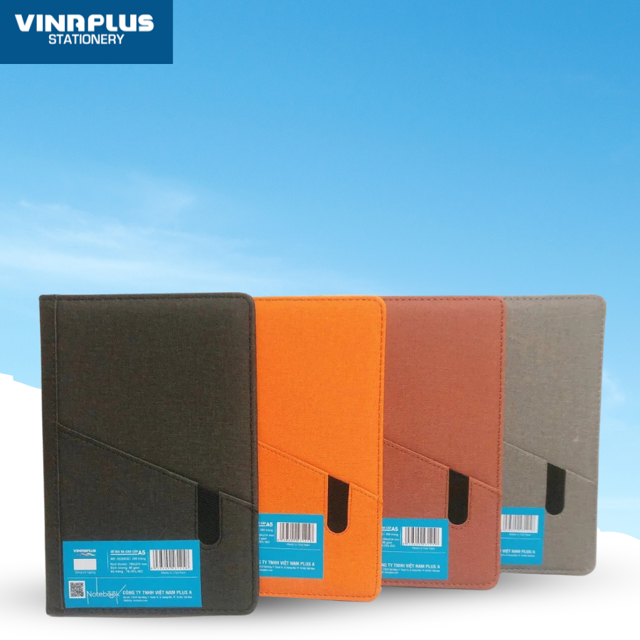 Sổ bìa da giả vải cao cấp A5 có ngăn để điện thoại không có khuy cài Vinaplus A5-20030