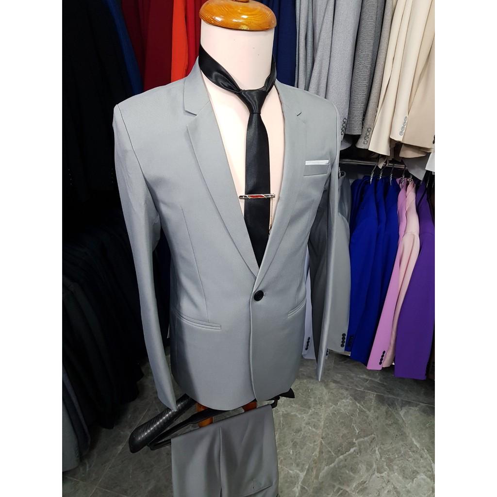 Bộ vest nam xám ghi form ôm body chất vải mềm mỏng