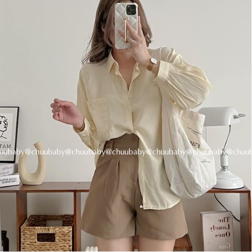 ￼Áo sơ mi nữ vải lụa hàn trơn basic nhiều màu , Áo sơ mi nữ dài tay thời trang Chuu Clothing