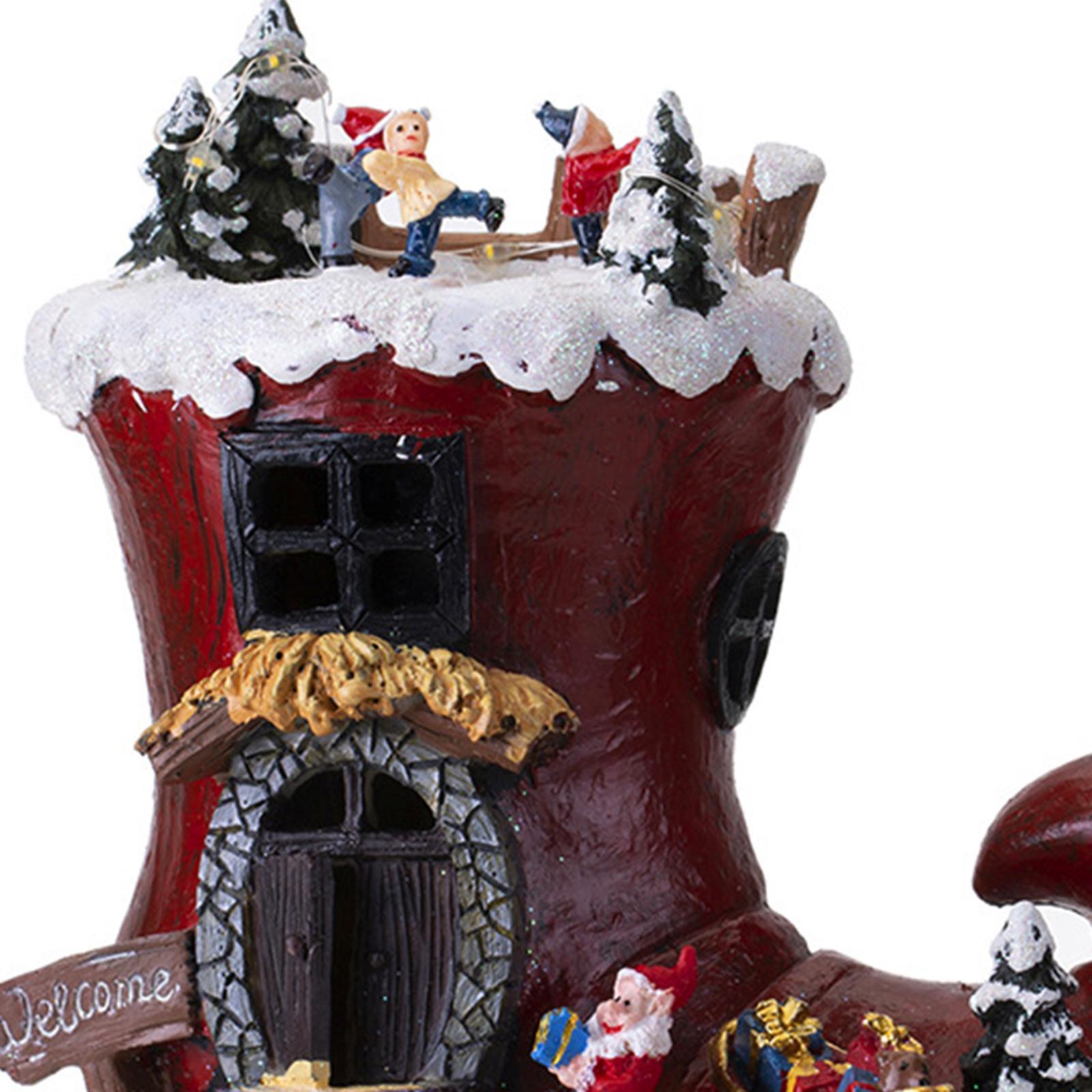 Rotating Boot House Music Box Christmas Ornament Table Centerpiece with Light Santa Claus Figurines for Home Dorm Restaurant